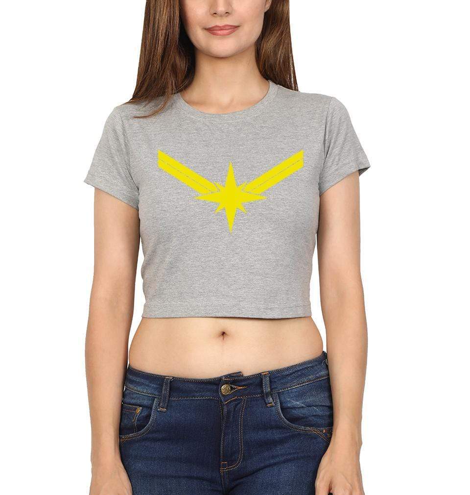 Captain Marvel Womens Crop Top-FunkyTradition Half Sleeves T-Shirt FunkyTradition