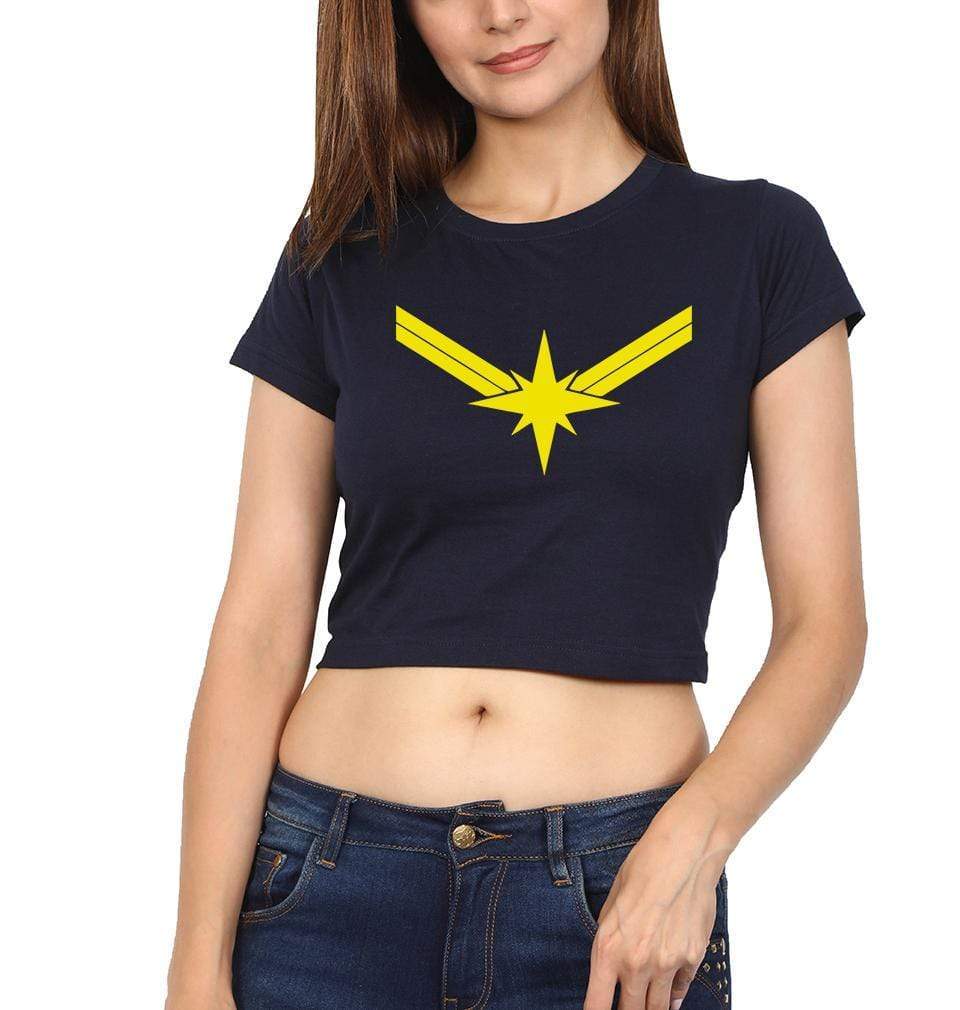 Captain Marvel Womens Crop Top-FunkyTradition Half Sleeves T-Shirt FunkyTradition