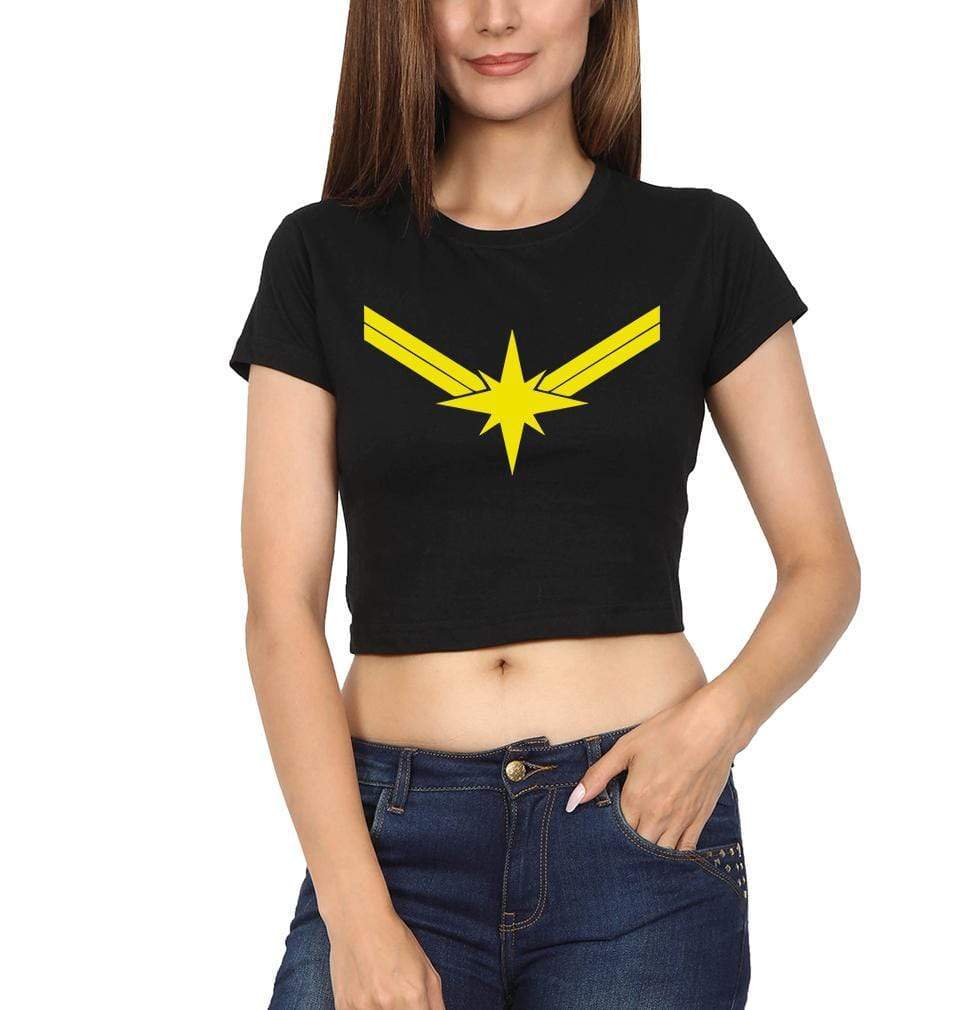 Captain Marvel Womens Crop Top-FunkyTradition Half Sleeves T-Shirt FunkyTradition