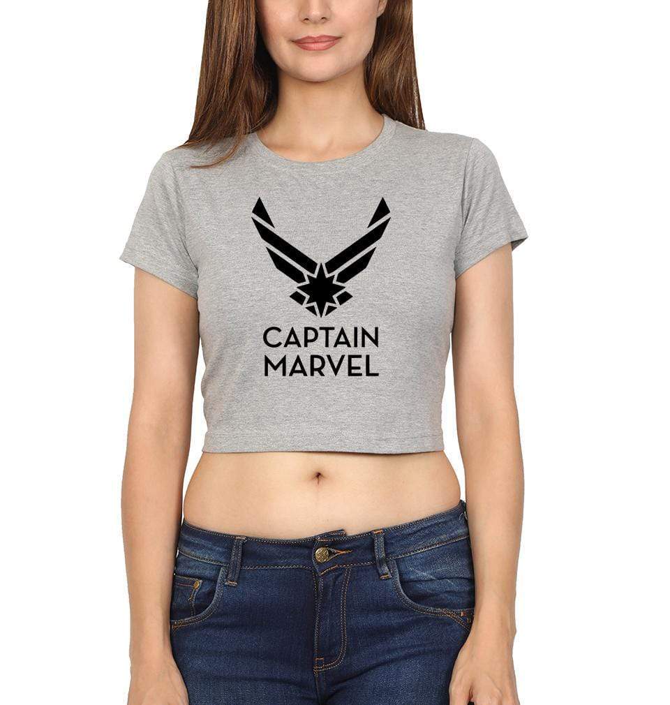 Captain Marvel Womens Crop Top-FunkyTradition Half Sleeves T-Shirt FunkyTradition