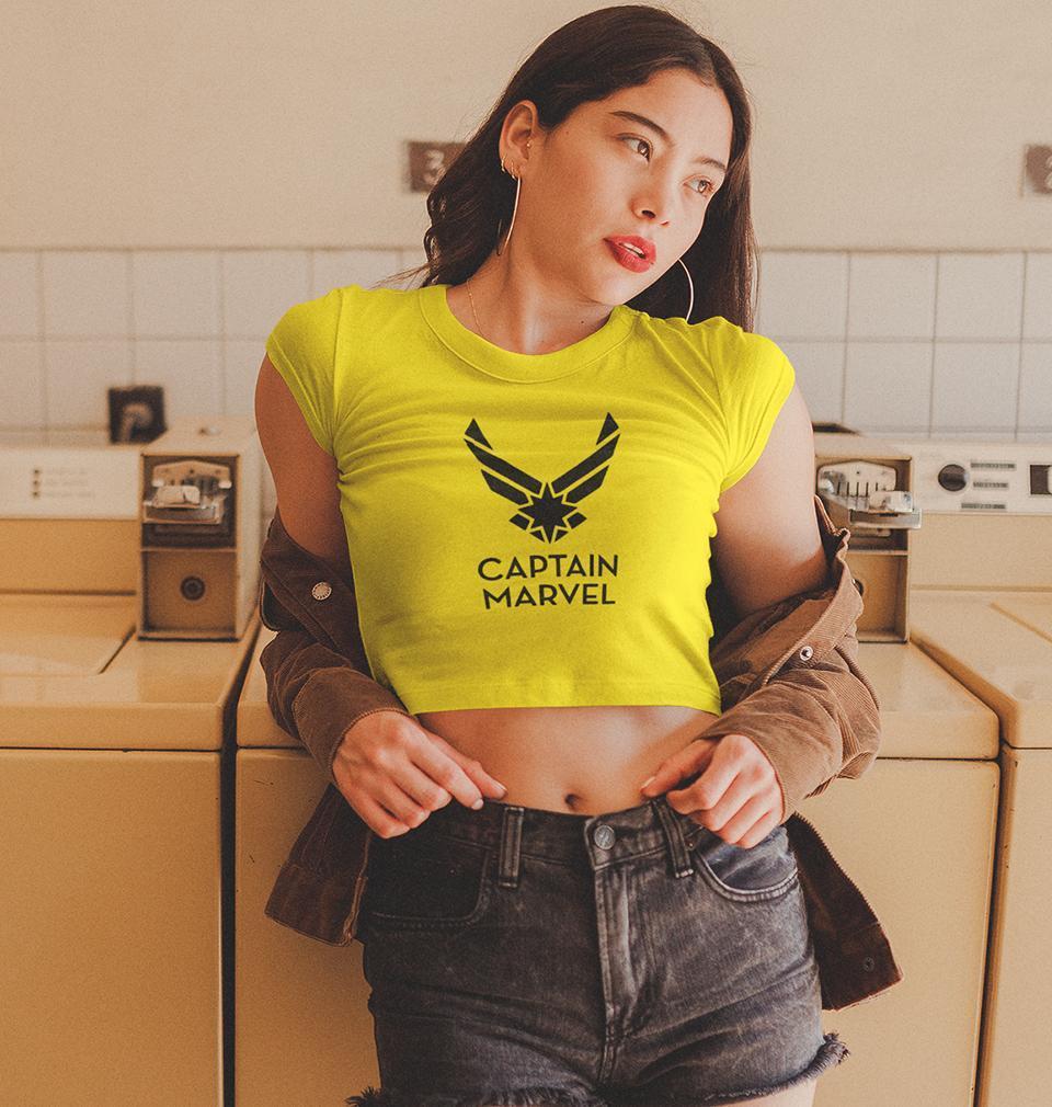 Captain Marvel Womens Crop Top-FunkyTradition Half Sleeves T-Shirt FunkyTradition