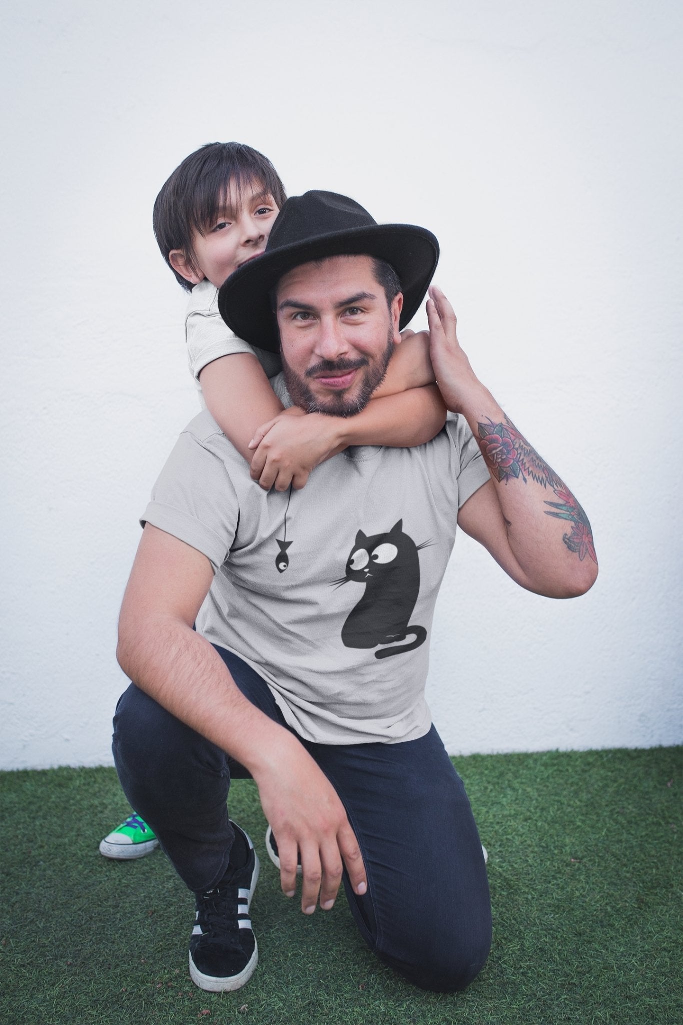 Cat Staring At Fish Mens Half Sleeves T-shirt- FunkyTeesClub - Funky Tees Club