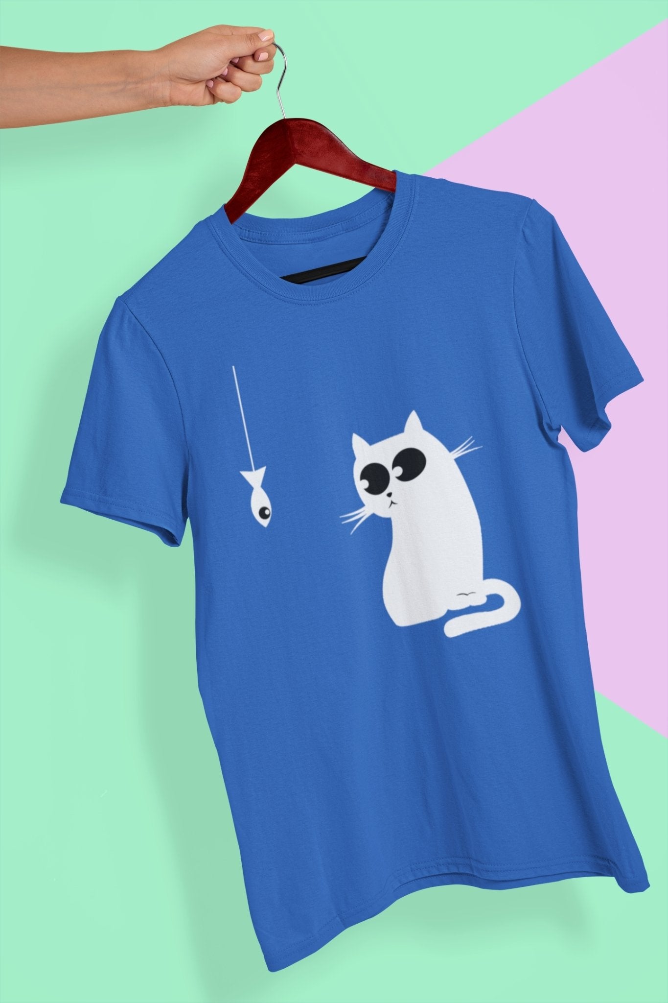 Cat Staring At Fish Mens Half Sleeves T-shirt- FunkyTeesClub - Funky Tees Club
