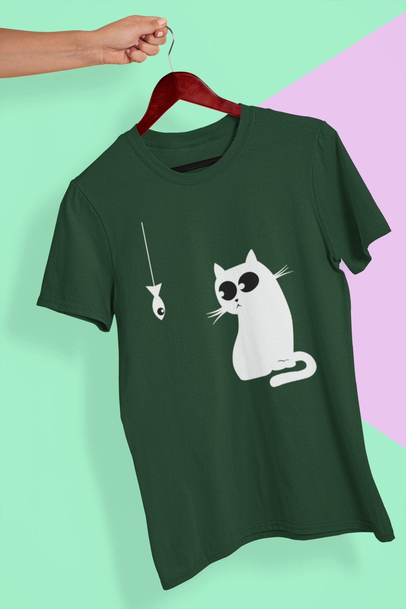 Cat Staring At Fish Mens Half Sleeves T-shirt- FunkyTeesClub - Funky Tees Club