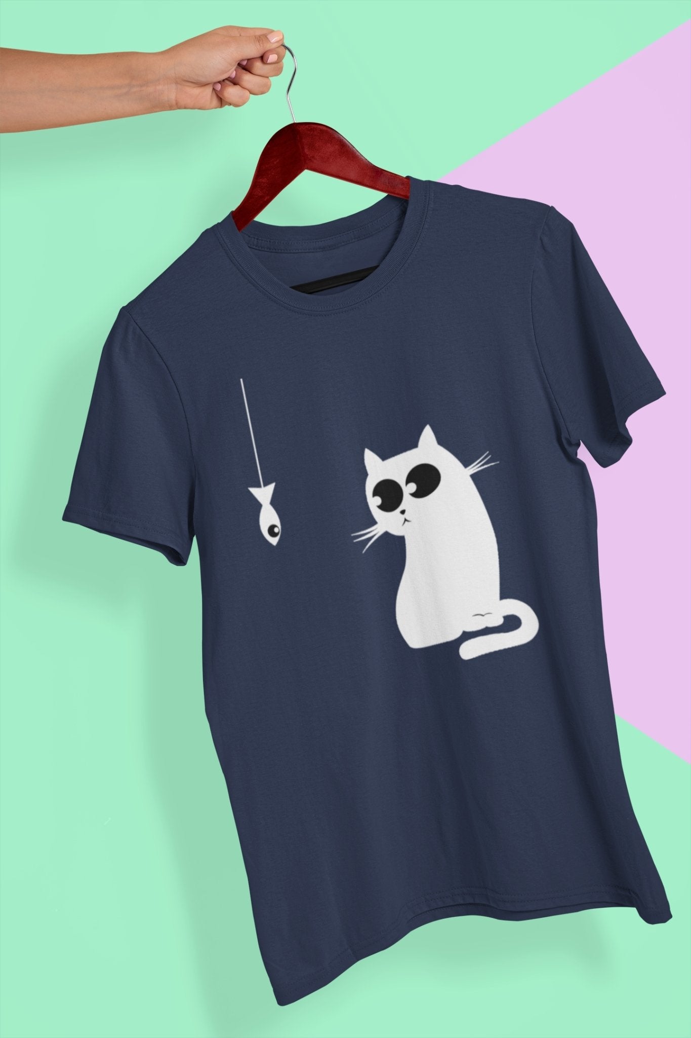 Cat Staring At Fish Mens Half Sleeves T-shirt- FunkyTeesClub - Funky Tees Club