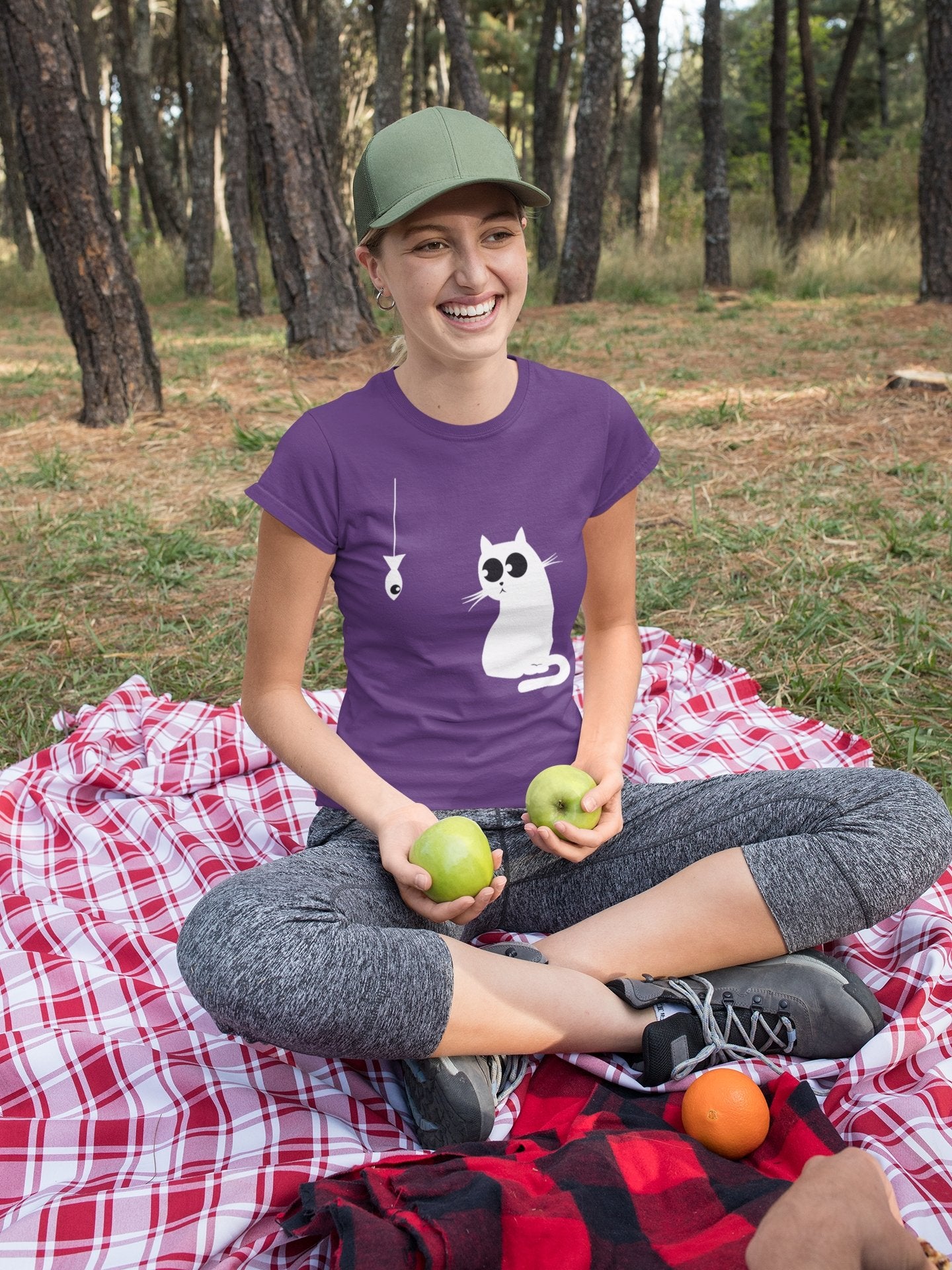 Cat Staring At Fish Women Half Sleeves T-shirt- FunkyTeesClub - Funky Tees Club