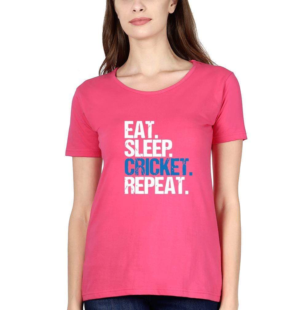 CRICKET Eat Sleep Cricket Repeat Womens Half Sleeves T-Shirts-FunkyTradition Half Sleeves T-Shirt FunkyTradition