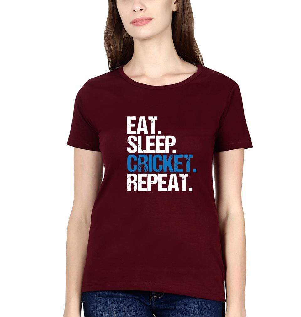 CRICKET Eat Sleep Cricket Repeat Womens Half Sleeves T-Shirts-FunkyTradition Half Sleeves T-Shirt FunkyTradition