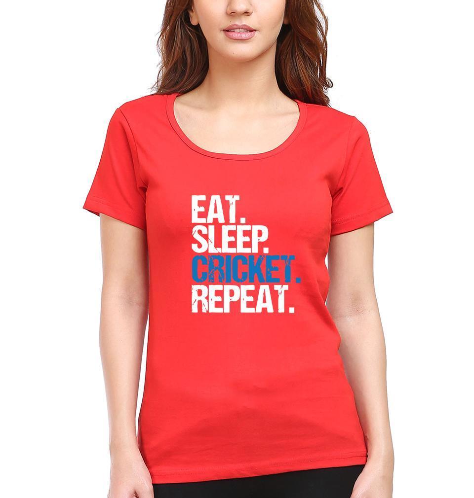 CRICKET Eat Sleep Cricket Repeat Womens Half Sleeves T-Shirts-FunkyTradition Half Sleeves T-Shirt FunkyTradition