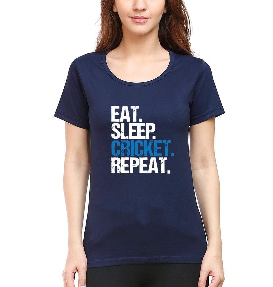 CRICKET Eat Sleep Cricket Repeat Womens Half Sleeves T-Shirts-FunkyTradition Half Sleeves T-Shirt FunkyTradition
