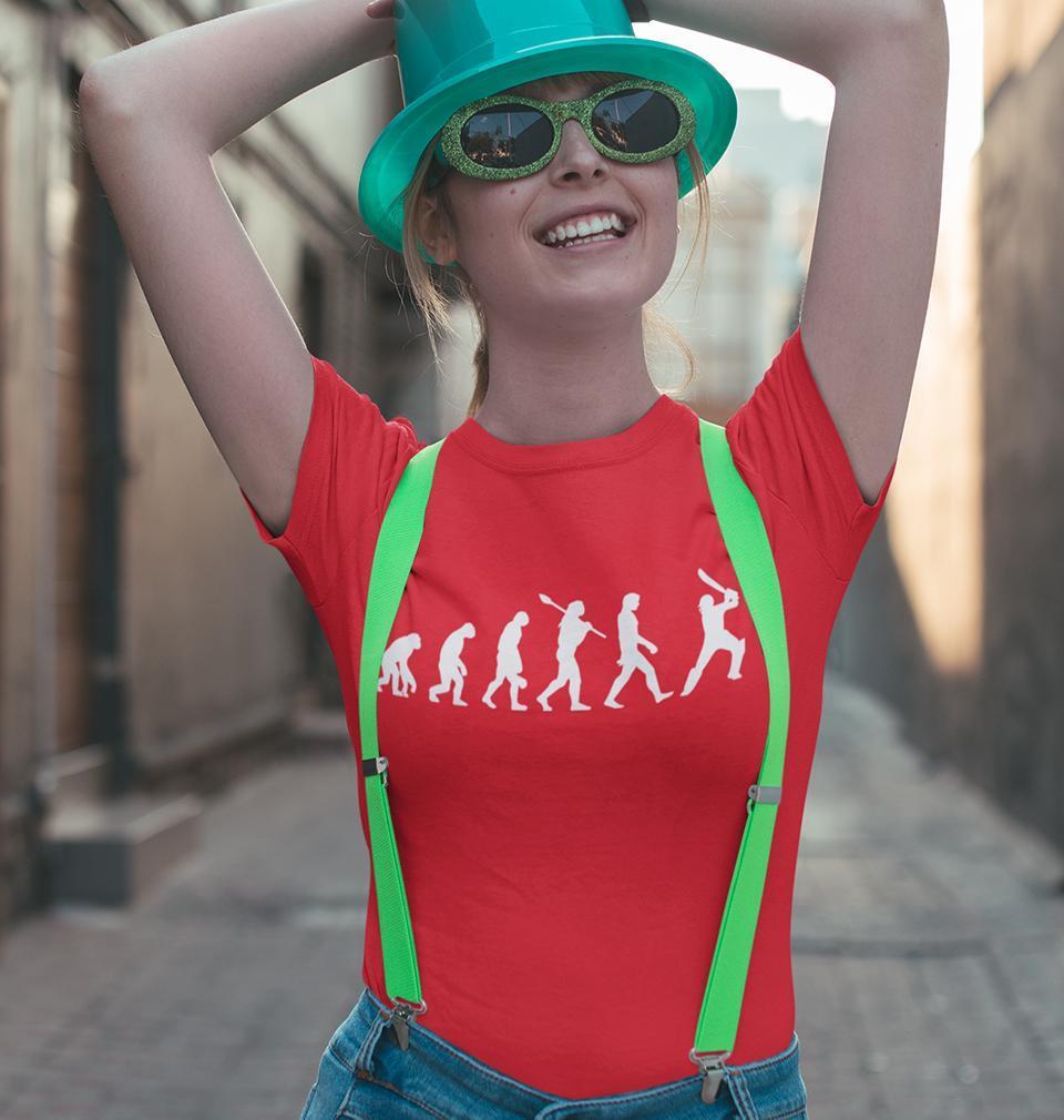 Cricket Evolution Womens Half Sleeves T-Shirts-FunkyTradition Half Sleeves T-Shirt FunkyTradition