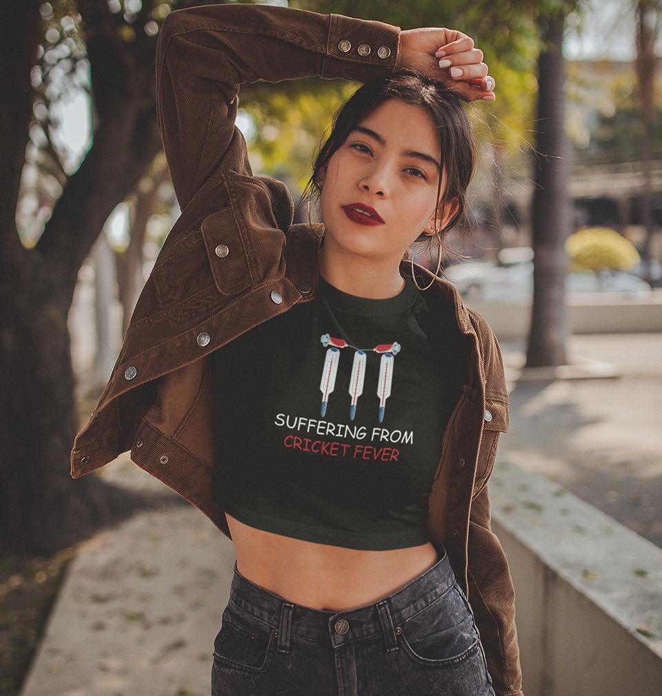 CRICKET Fever Womens Crop Top-FunkyTradition Half Sleeves T-Shirt FunkyTradition