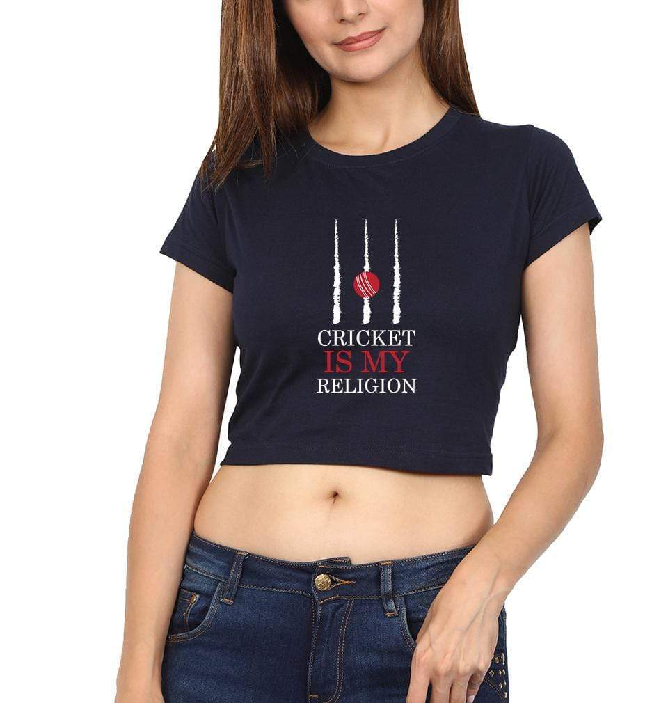 Cricket Is My Religion Womens Crop Top-FunkyTradition Half Sleeves T-Shirt FunkyTradition