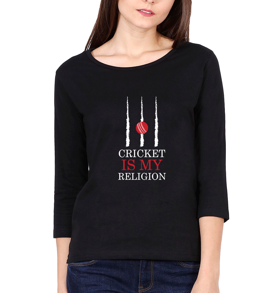 Cricket Is My Religion Womens Full Sleeves T-Shirts-FunkyTradition Half Sleeves T-Shirt FunkyTradition