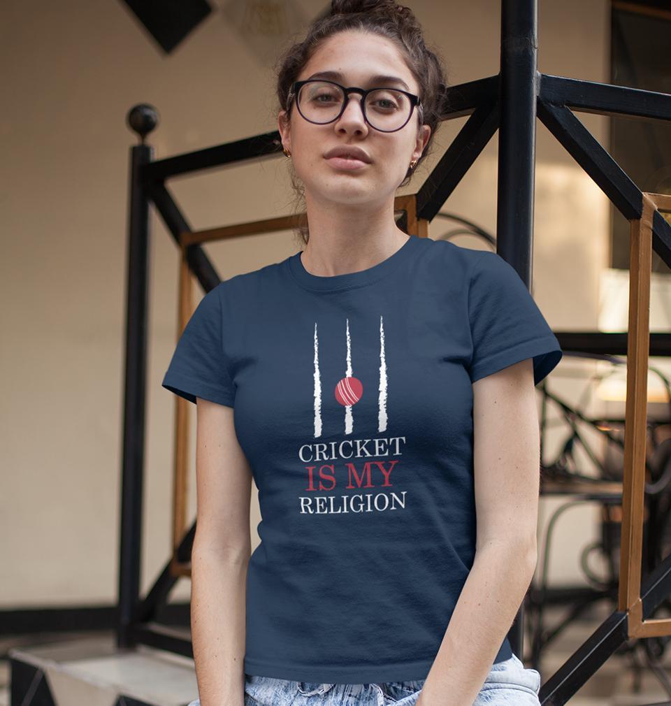 Cricket Is My Religion Womens Half Sleeves T-Shirts-FunkyTradition Half Sleeves T-Shirt FunkyTradition