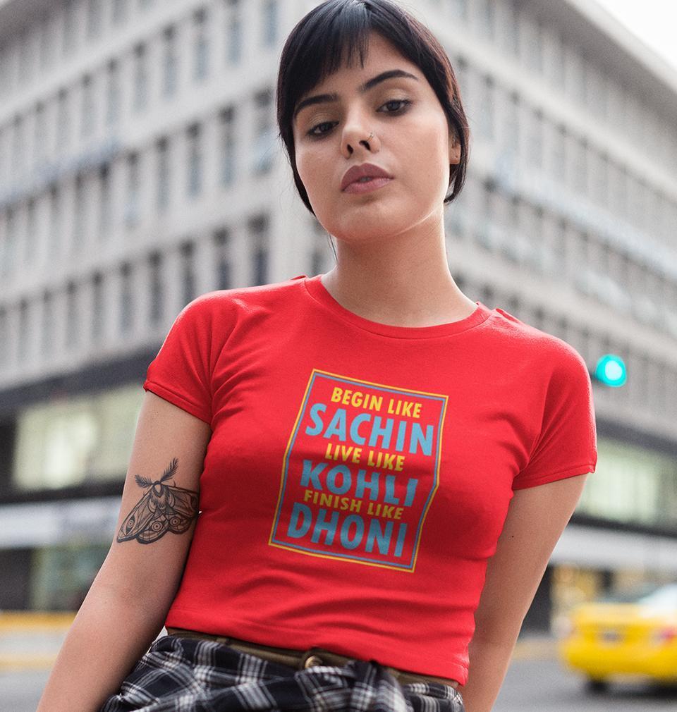 CRICKET Sachin Kohli Dhoni Womens Crop Top-FunkyTradition Half Sleeves T-Shirt FunkyTradition