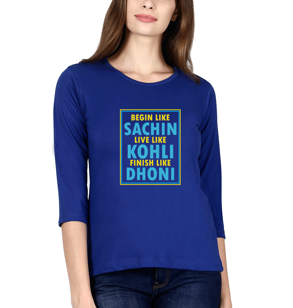 Cricket Sachin Kohli Dhoni Womens Full Sleeves T-Shirts-FunkyTradition Half Sleeves T-Shirt FunkyTradition