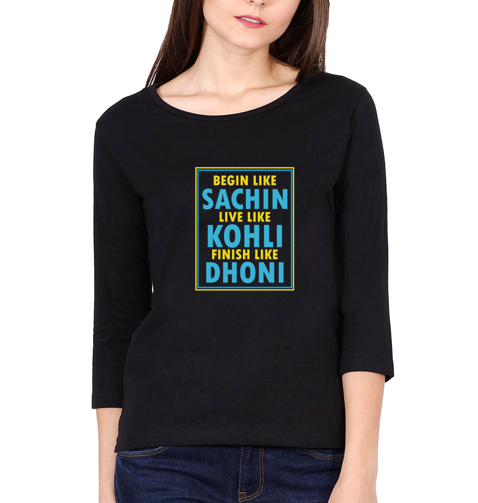 Cricket Sachin Kohli Dhoni Womens Full Sleeves T-Shirts-FunkyTradition Half Sleeves T-Shirt FunkyTradition