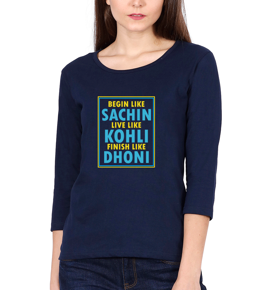 Cricket Sachin Kohli Dhoni Womens Full Sleeves T-Shirts-FunkyTradition Half Sleeves T-Shirt FunkyTradition