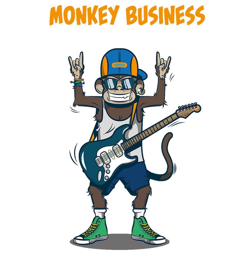 FunkyTradition White Round Neck Monkey Business Men Half Sleeves T-Shirt