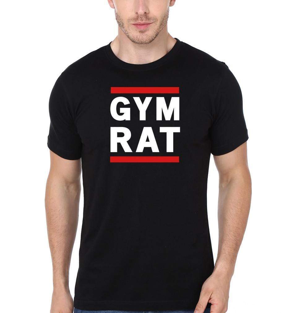 FunkyTradition Black Round Neck Gym Rat Half Sleeves T-Shirt Clothing FunkyTradition