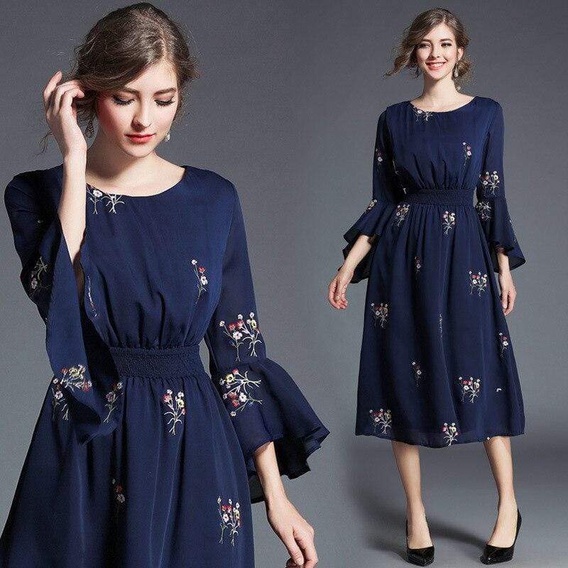 FunkyTradition Floral Navy Blue Georgette Embroidery Ethnic Tunic FunkyTradition