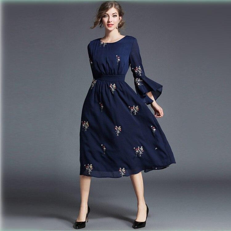 FunkyTradition Floral Navy Blue Georgette Embroidery Ethnic Tunic FunkyTradition