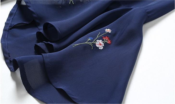 FunkyTradition Floral Navy Blue Georgette Embroidery Ethnic Tunic FunkyTradition