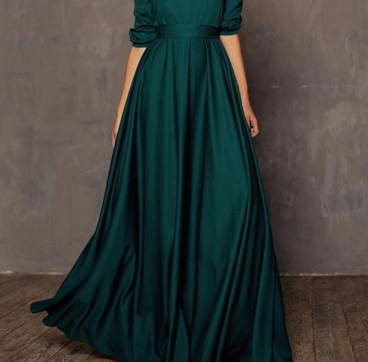 FunkyTradition Striking Green Tapeta Silk Floor Length Dress - FunkyTradition