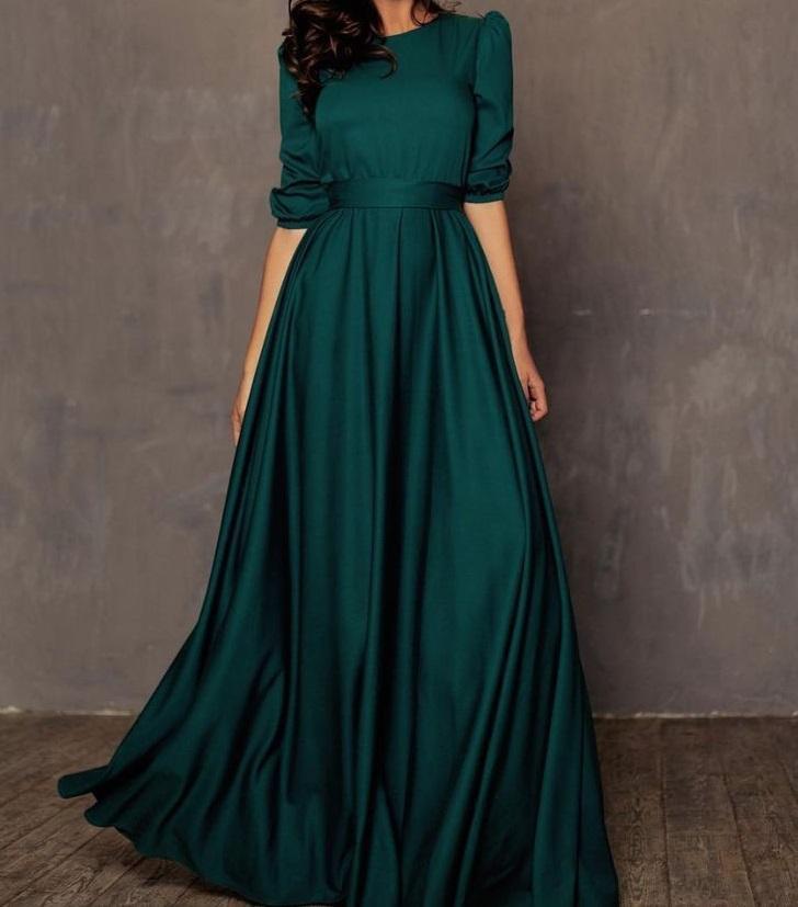 FunkyTradition Striking Green Tapeta Silk Floor Length Dress - FunkyTradition