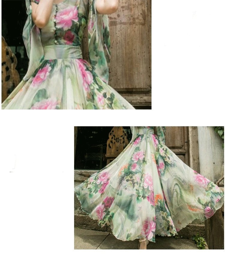 FunkyTradition Trendy Short Sleeve Floral Printed Faux Georgette Maxi Dress - FunkyTradition