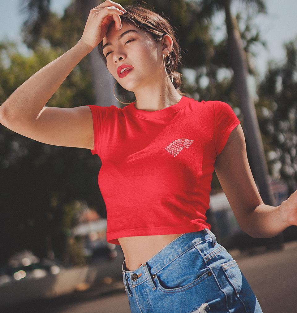 GOT Game Of Thrones Stark Logo Womens Crop Top-FunkyTradition Half Sleeves T-Shirt FunkyTradition