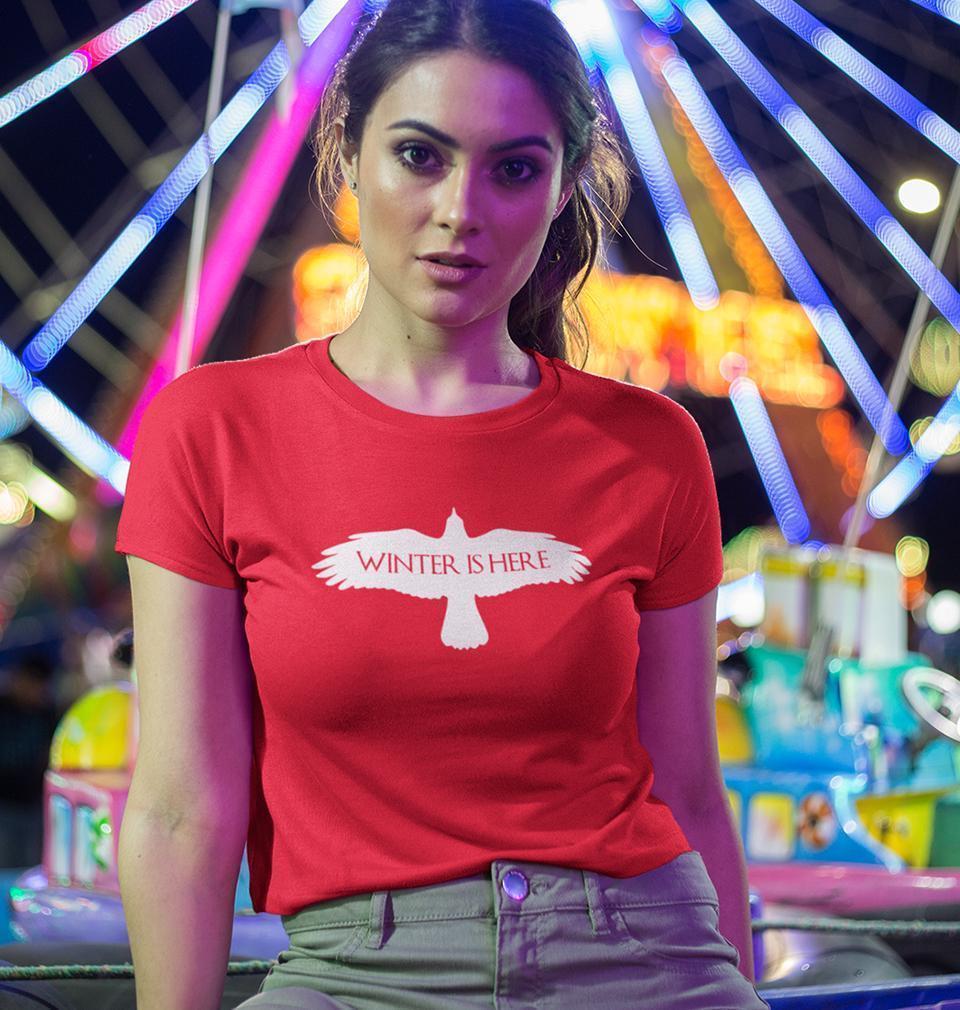 GOT Game Of Thrones Winter Is Here Womens Crop Top-FunkyTradition Half Sleeves T-Shirt FunkyTradition