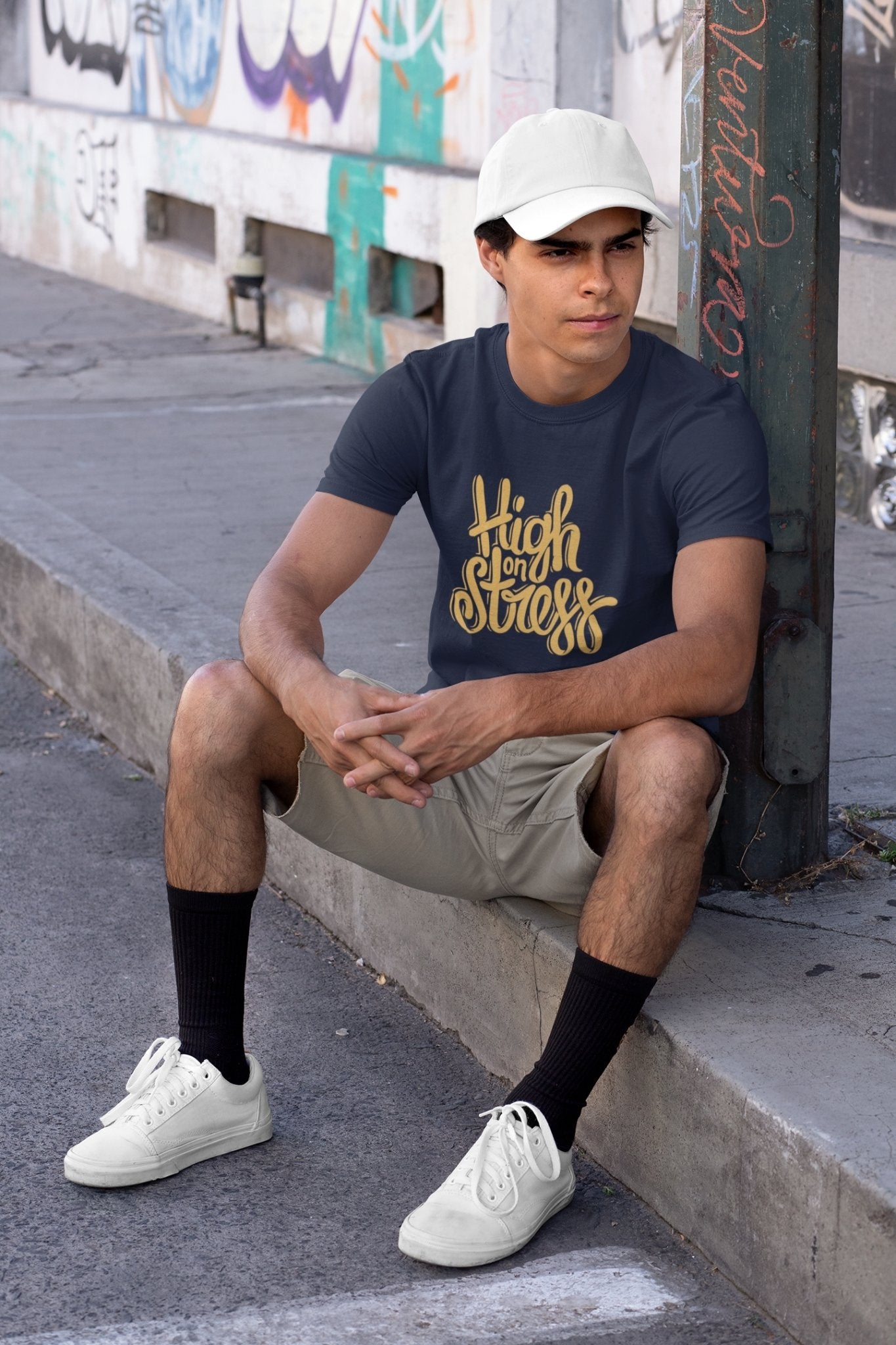 High On Stress Typography Women Half Sleeves T-shirt- FunkyTeesClub - Funky Tees Club