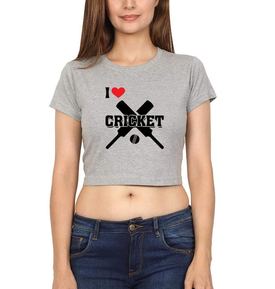 I Love Cricket Womens Crop Top-FunkyTradition Half Sleeves T-Shirt FunkyTradition