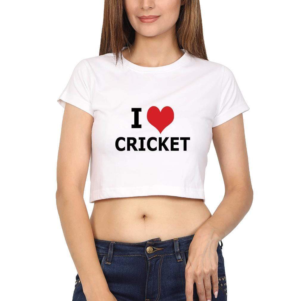 I Love Cricket Womens Crop Top-FunkyTradition Half Sleeves T-Shirt FunkyTradition