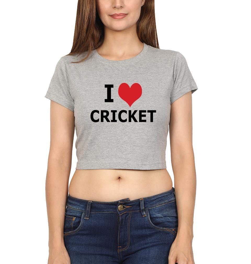 I Love Cricket Womens Crop Top-FunkyTradition Half Sleeves T-Shirt FunkyTradition