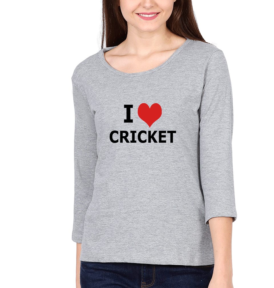 I Love Cricket Womens Full Sleeves T-Shirts-FunkyTradition Half Sleeves T-Shirt FunkyTradition