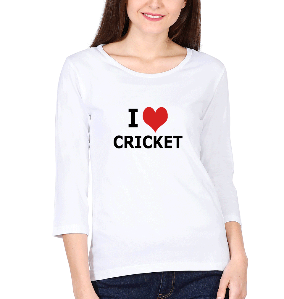 I Love Cricket Womens Full Sleeves T-Shirts-FunkyTradition Half Sleeves T-Shirt FunkyTradition