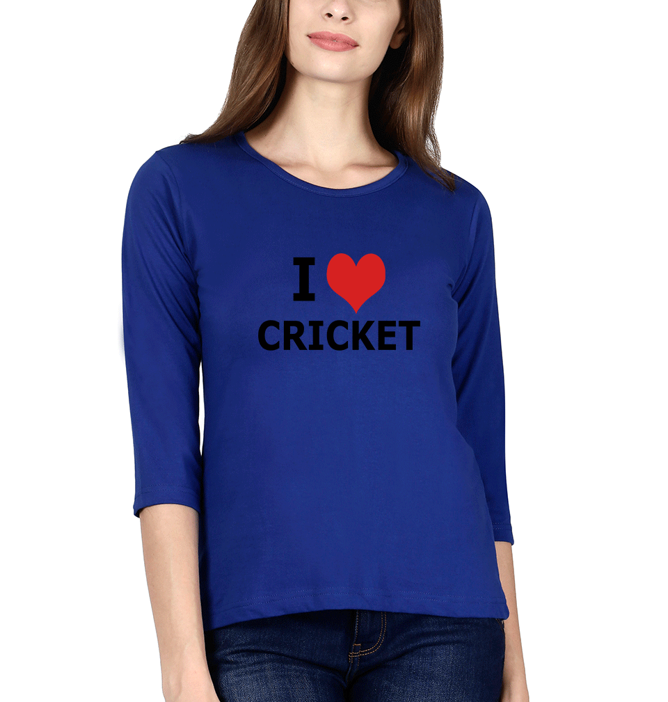 I Love Cricket Womens Full Sleeves T-Shirts-FunkyTradition Half Sleeves T-Shirt FunkyTradition