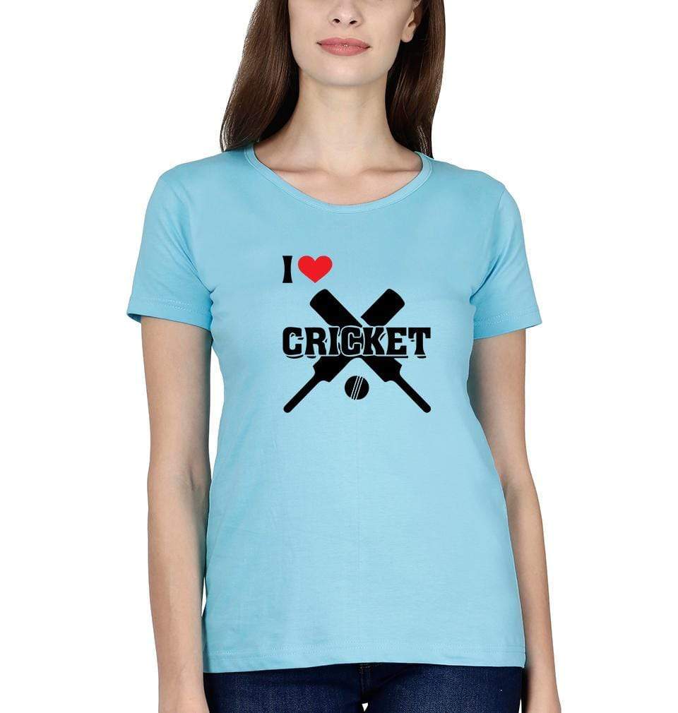 I Love Cricket Womens Half Sleeves T-Shirts-FunkyTradition Half Sleeves T-Shirt FunkyTradition