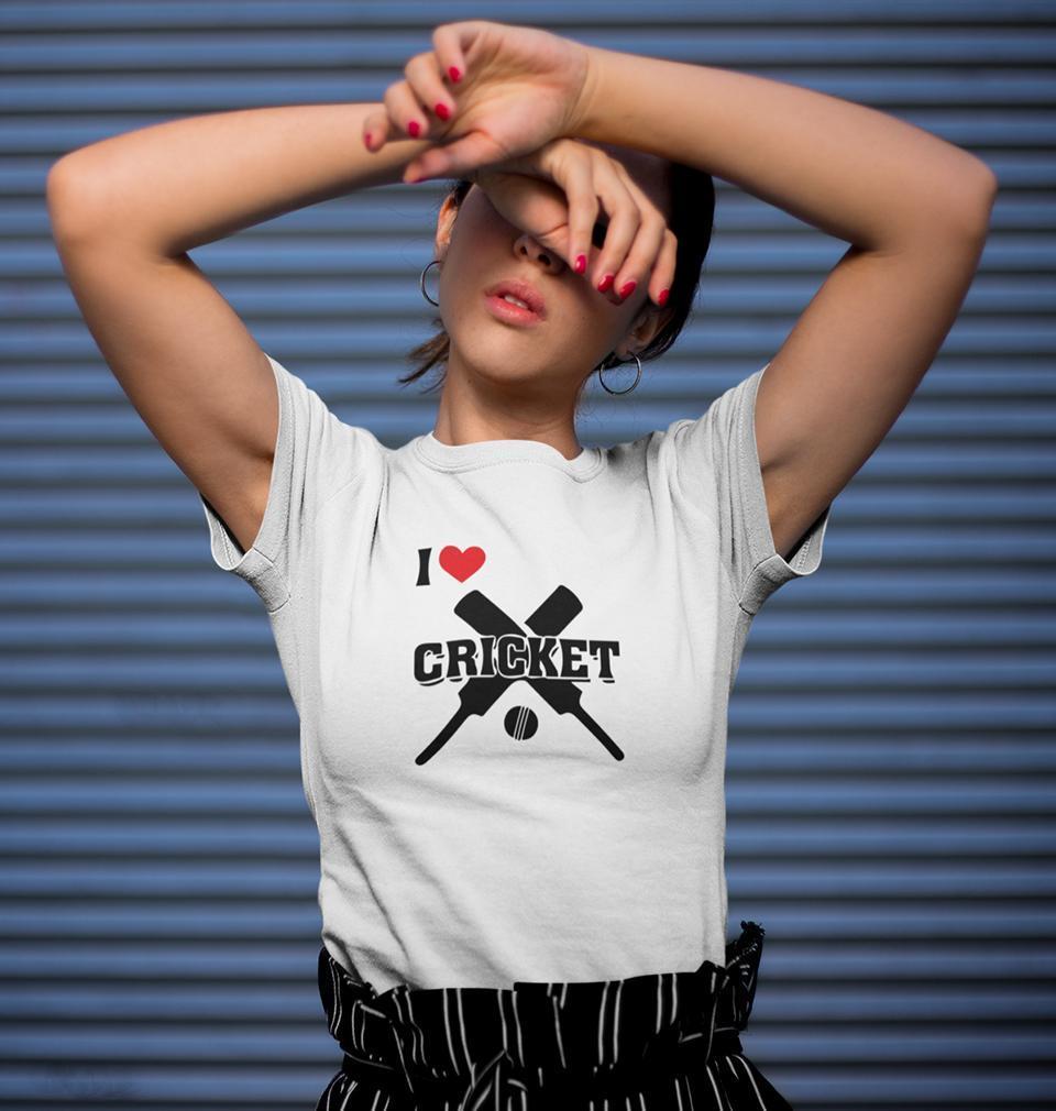 I Love Cricket Womens Half Sleeves T-Shirts-FunkyTradition Half Sleeves T-Shirt FunkyTradition