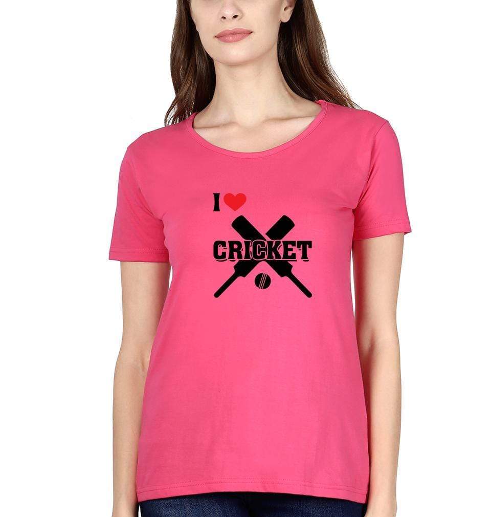 I Love Cricket Womens Half Sleeves T-Shirts-FunkyTradition Half Sleeves T-Shirt FunkyTradition