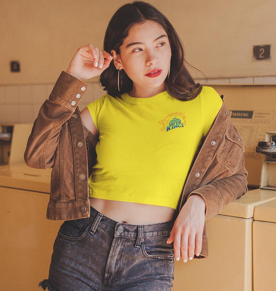 IPL CSK Chennai Super Kings Logo Womens Crop Top-FunkyTradition Half Sleeves T-Shirt FunkyTradition