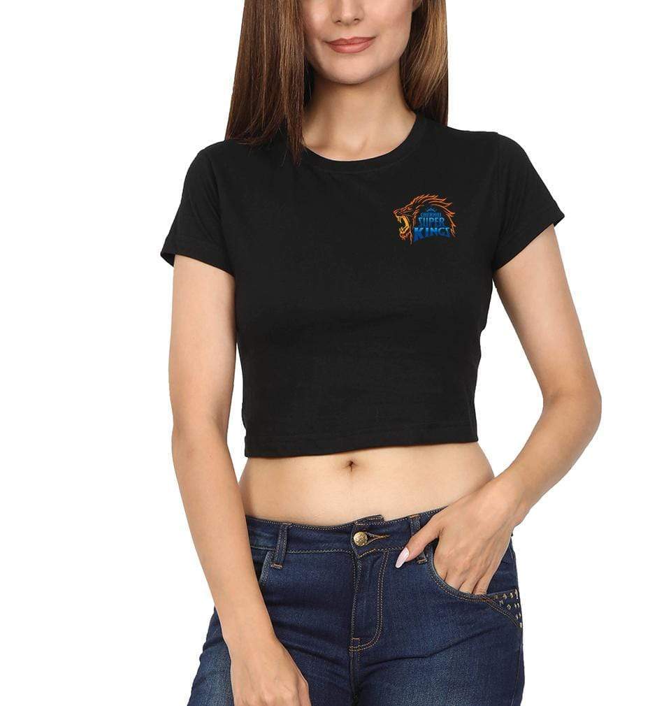 IPL CSK Chennai Super Kings Logo Womens Crop Top-FunkyTradition Half Sleeves T-Shirt FunkyTradition