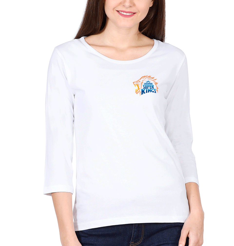 IPL CSK Chennai Super Kings Logo Womens Full Sleeves T-Shirts-FunkyTradition Half Sleeves T-Shirt FunkyTradition