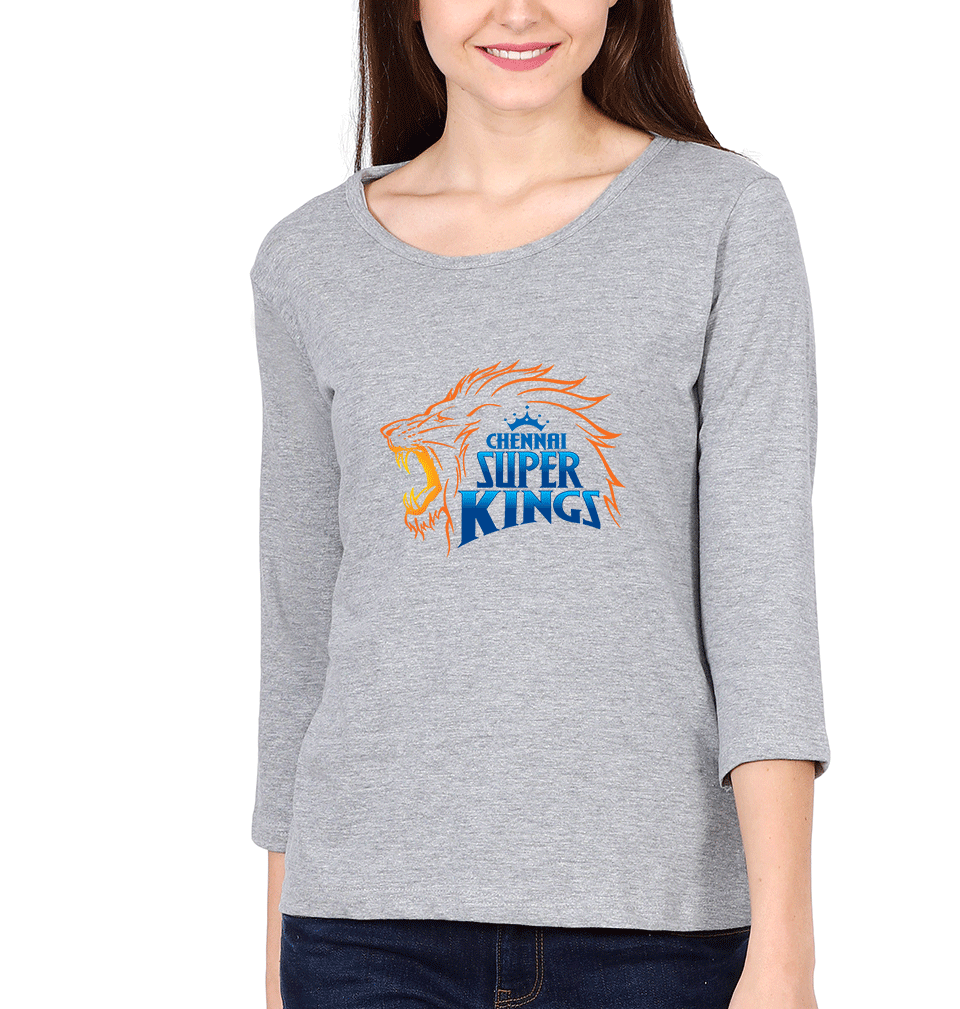 IPL CSK Chennai Super Kings Logo Womens Full Sleeves T-Shirts-FunkyTradition Half Sleeves T-Shirt FunkyTradition