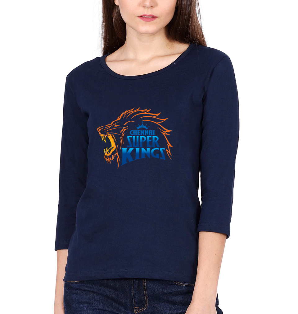 IPL CSK Chennai Super Kings Logo Womens Full Sleeves T-Shirts-FunkyTradition Half Sleeves T-Shirt FunkyTradition