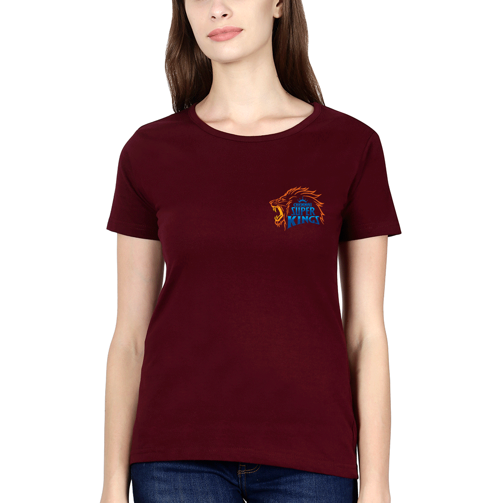IPL CSK Chennai Super Kings Logo Womens Half Sleeves T-Shirts-FunkyTradition Half Sleeves T-Shirt FunkyTradition