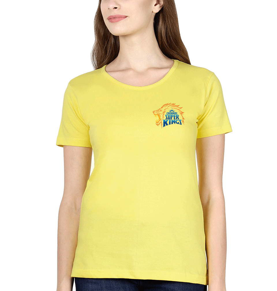 IPL CSK Chennai Super Kings Logo Womens Half Sleeves T-Shirts-FunkyTradition Half Sleeves T-Shirt FunkyTradition